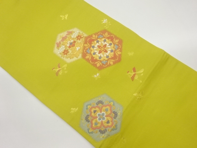 亀甲に花喰い鳥・華文模様織出し名古屋帯